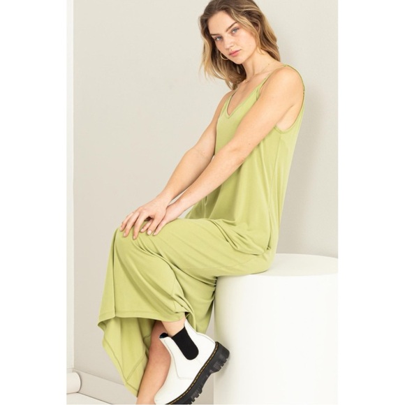 Celery Green Modal Blend Adjustable Strap Long Dress - Picture 1 of 5